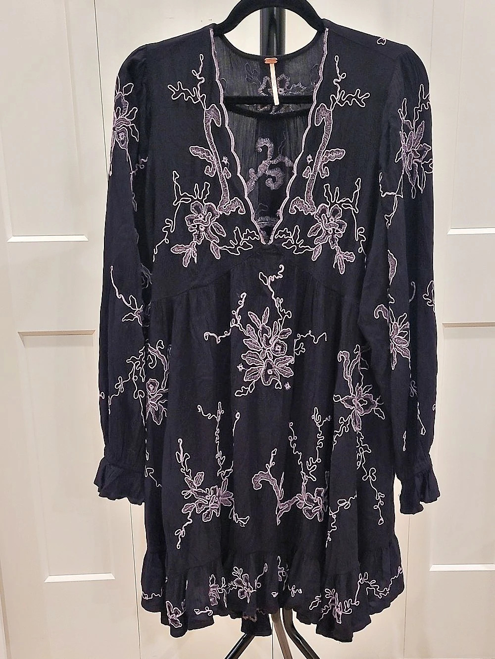 Free People Estella Embroidered Mini Dress Black & Pink